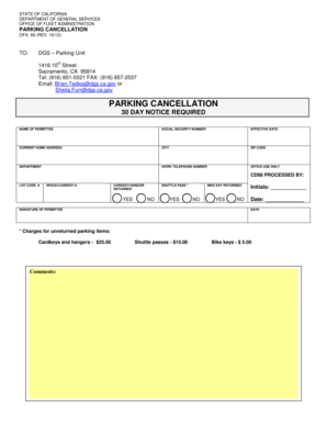 California Parking Cancellation Form