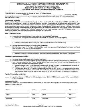 Lead-Based Paint Disclosure Form for Housing Sales
