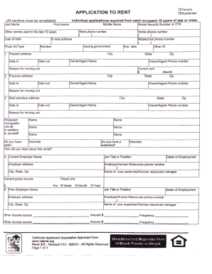 California Tenant Application to Rent