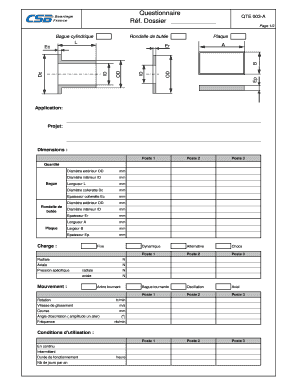 Questionnaire Technique pour Composants de Palier