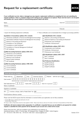 ACCA Replacement Certificate Request Form