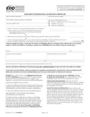 California DE 4 Employee Withholding Allowance Certificate
