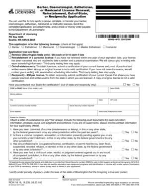 Washington Barber Cosmetologist License Renewal Application