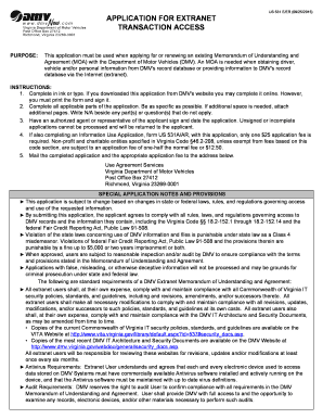 Virginia DMV Extranet Access Application