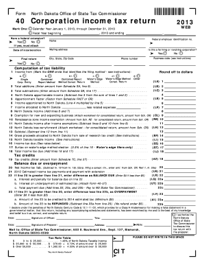 North Dakota Corporation Income Tax Return 2013