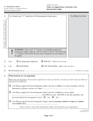 EOIR-26 Notice of Appeal from Immigration Judge Decision