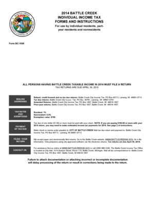 Battle Creek Individual Income Tax Form BC-1040