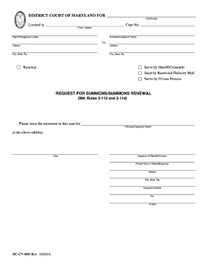 Request for Summons Renewal