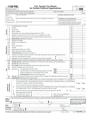 US Federal Political Organization Tax Return Form 1120-POL