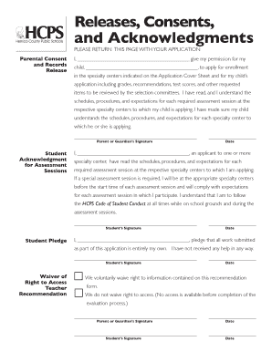 Parental Consent and Student Acknowledgment Form