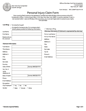 New York City Personal Injury Claim Form