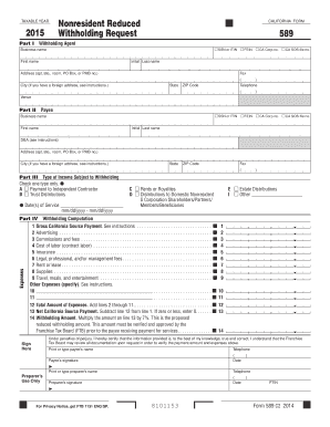 California Nonresident Reduced Withholding Request Form 589