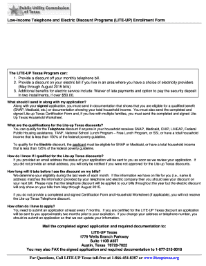 LITE-UP Texas Enrollment Form