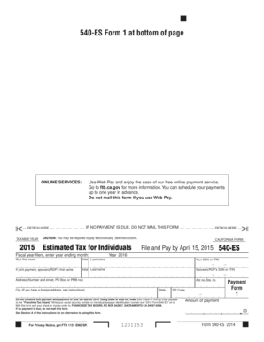 California Form 540-ES 2015 Estimated Tax for Individuals