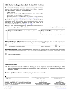 California 1505 Certificate for Corporate Agent