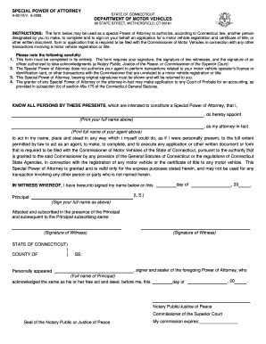Connecticut Special Power of Attorney for Motor Vehicle