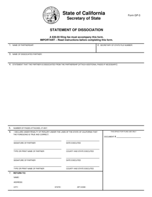 California Statement of Dissociation Form GP-3