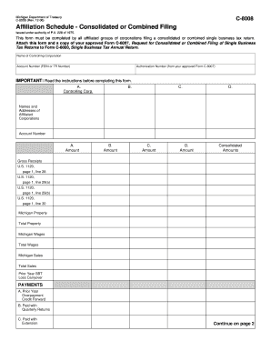 Michigan Affiliation Schedule for Consolidated or Combined Filing