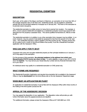 Massachusetts Residential Exemption Application