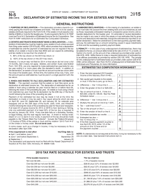 Hawaii Form N-5 2015 Estimated Income Tax for Estates and Trusts