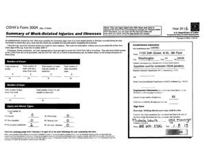 OSHA Form 300A Summary of Work-Related Injuries and Illnesses