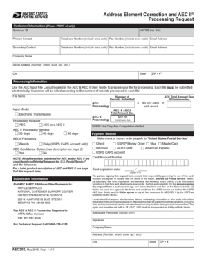 Address Element Correction and AEC II Processing Request - RIBBS - ribbs usps