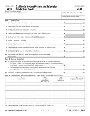 California Motion Picture and Television Production Credit Form 3541