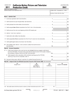 California Motion Picture and Television Production Credit Form 3541