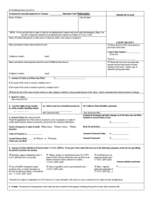 US Bankruptcy Proof of Claim Form