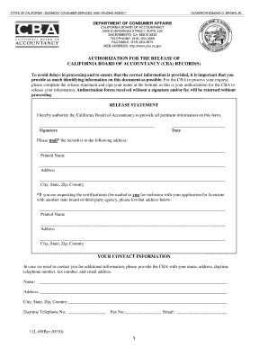 Authorization for Release of California Board of Accountancy Records