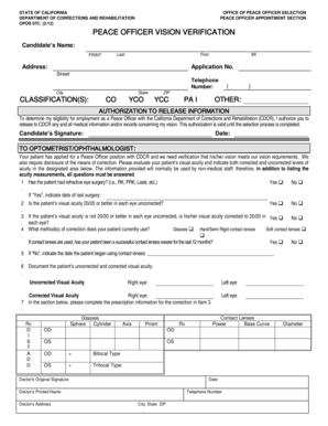 California Peace Officer Vision Verification Form