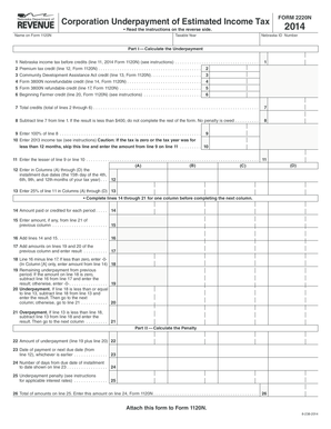 Nebraska Corporation Underpayment of Estimated Income Tax Form 2220N