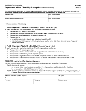 Utah Dependent with a Disability Exemption Form