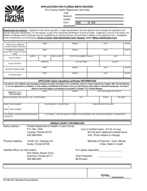 Florida Birth Record Application