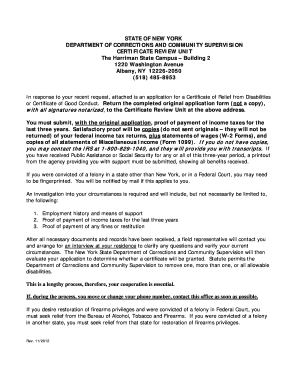New York Certificate of Relief from Disabilities Application