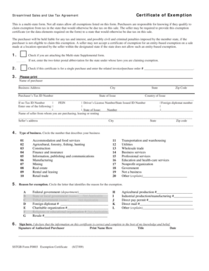 Streamlined Sales and Use Tax Agreement Certificate of Exemption