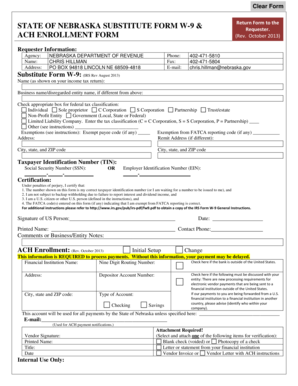 Nebraska Substitute Form W-9 and ACH Enrollment