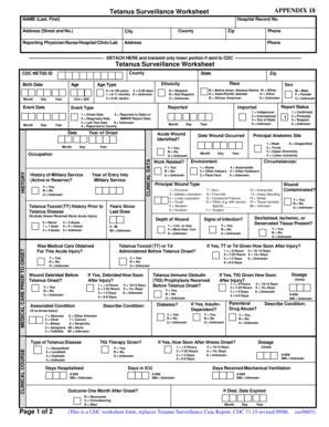 Tetanus Surveillance Worksheet