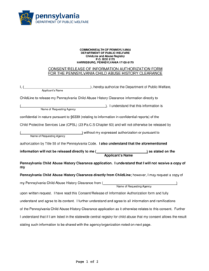Pennsylvania Child Abuse History Clearance Consent Form