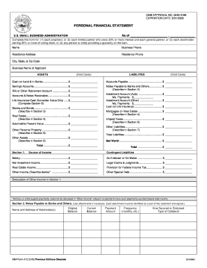 US Small Business Administration Personal Financial Statement