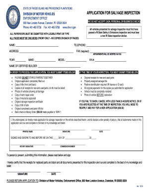 Rhode Island Salvage Inspection Application