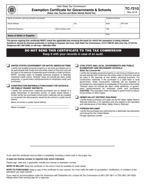 Utah State Tax Exemption Certificate for Governments and Schools