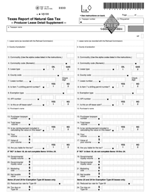 Texas Report of Natural Gas Tax Producer Lease Detail Supplement