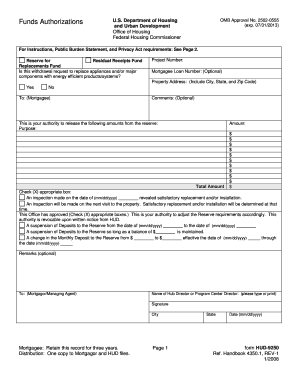 HUD-9250 Funds Authorization Form