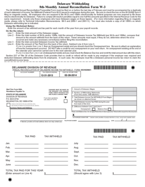 Delaware W-3A/W2 Annual Reconciliation Form