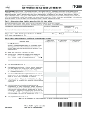 New York Nonobligated Spouse Allocation Form IT-280