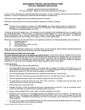 Civil Engineer Engagement Record and Reference Form