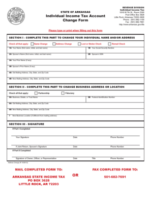 Arkansas Individual Income Tax Change Form