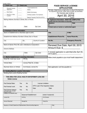 Michigan Food Service License Application