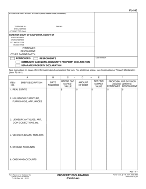 California Property Declaration Form FL-160